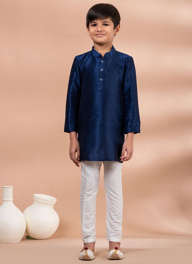 Banarasi Dhupion Blue Traditional Wear Digital Printed Kids Kurta Pajama